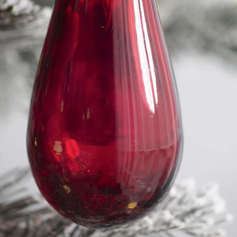Set of 12 Glass Tear Drop Christmas Ornaments, Decorative Hanging Holiday Party Decor, 2" L x 2" W x 4" H, Red