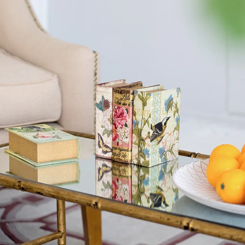 Set of 4 Elegant Design Decorative Book Boxes with Flowers, Butterflies, 4" L x 2" W x 5.5" H, Multicolor