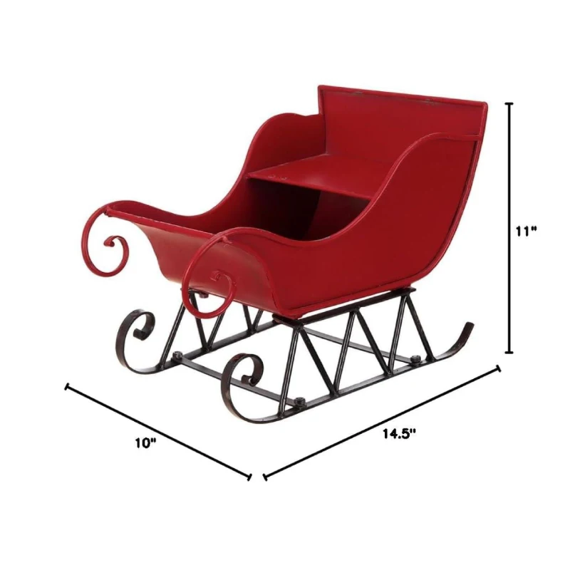 Iron Santa Sleigh Tabletop Decoration, Distressed Christmas Holiday Decor, 14.5" L x 10" W x 11" H, Red+Black