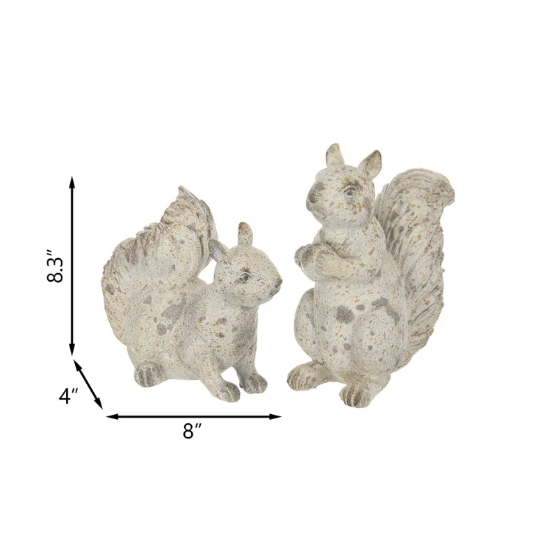 Set of 2 Resin Squirrel Figurines for Harvest and Thanksgiving Table Decorations, Rustic Finish, 8" L x 4" W x 8.5" H, Antique Cream