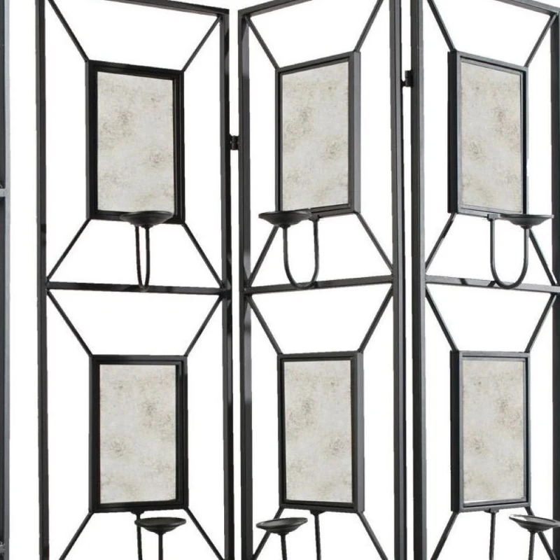 3-Panel Room Divider with Photo Frames, Antique Mirror, Candle Stick, Decorative Screen for Any Space, 47" L x 1" W x 71" H, Black