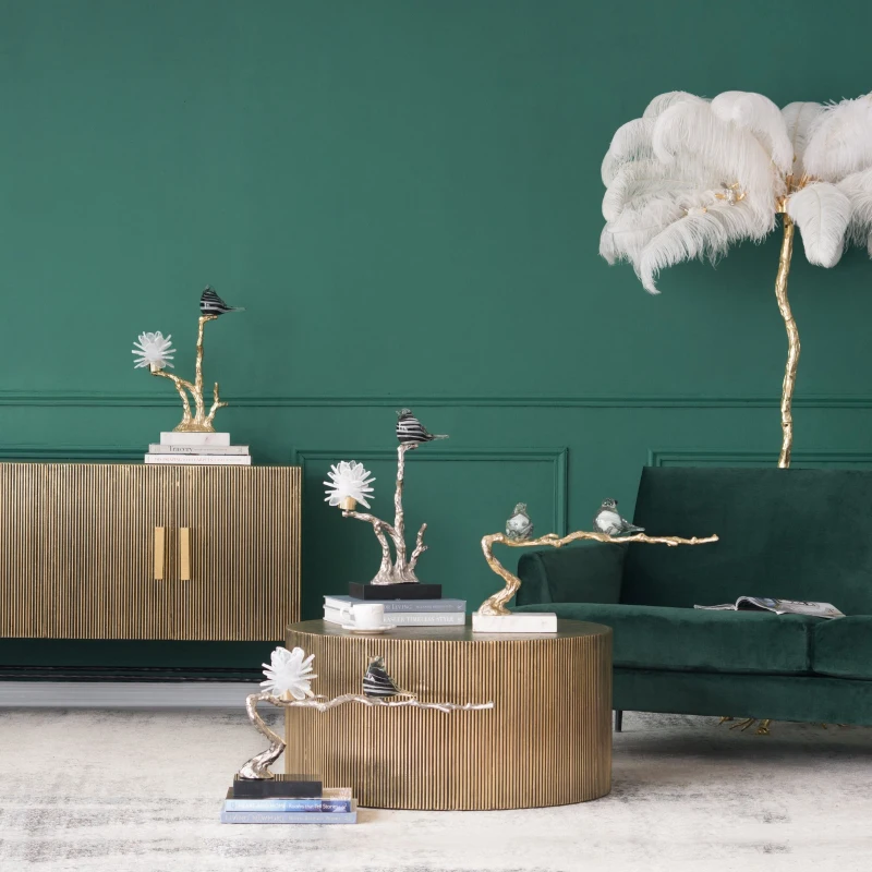 Aluminum Candle Holder with Marble Stand, Nature-Inspired Bird Figurine on Silver Branch, 8" L x 5" W x 15" H, Multicolor