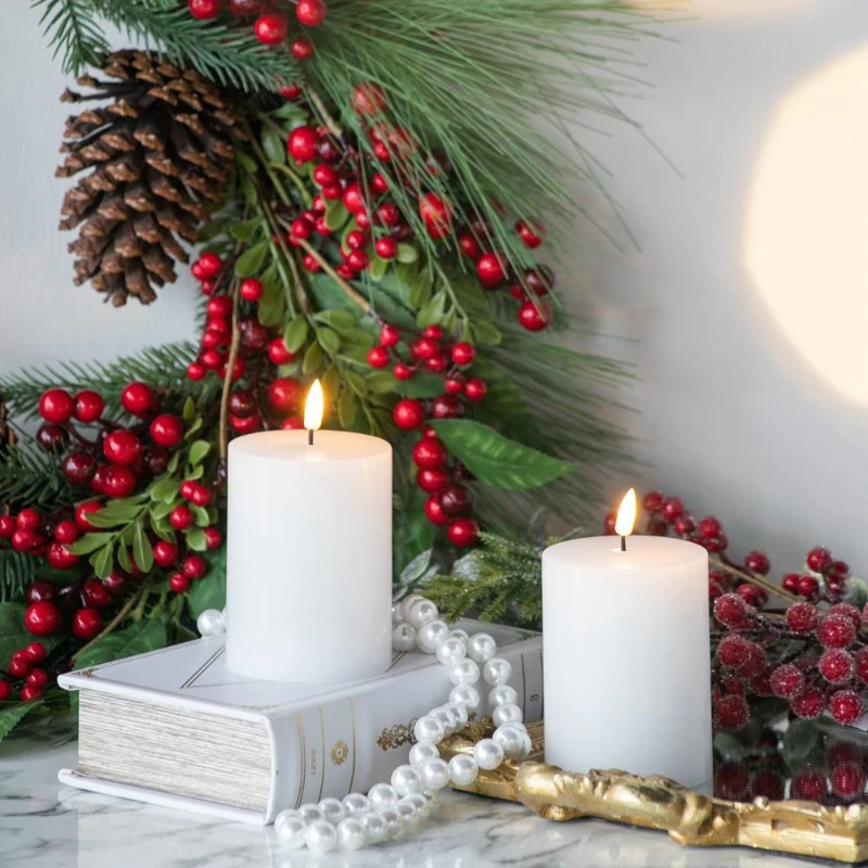 Set of 2 LED Candles with Wick and Remote Control Timer, 3" L x 3" W x 4" H, White