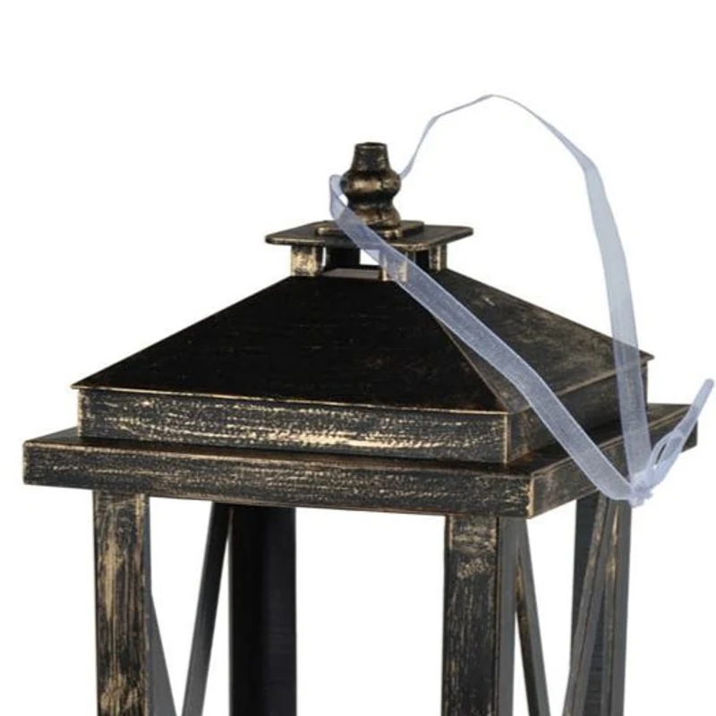 Set of 2 Menifee Lanterns with LED Candle, Lightweight Plastic Construction, Battery Operated, 5" L x 5" W x 11" H, Antique Black