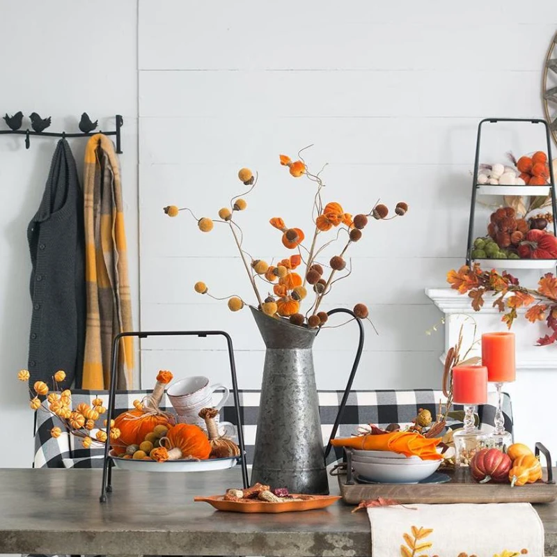 28"H Set of 8 Pumpkin Spray for Harvest Festival, Thanksgiving, Rustic Farmhouse Accent, Table Decorations, Yellow