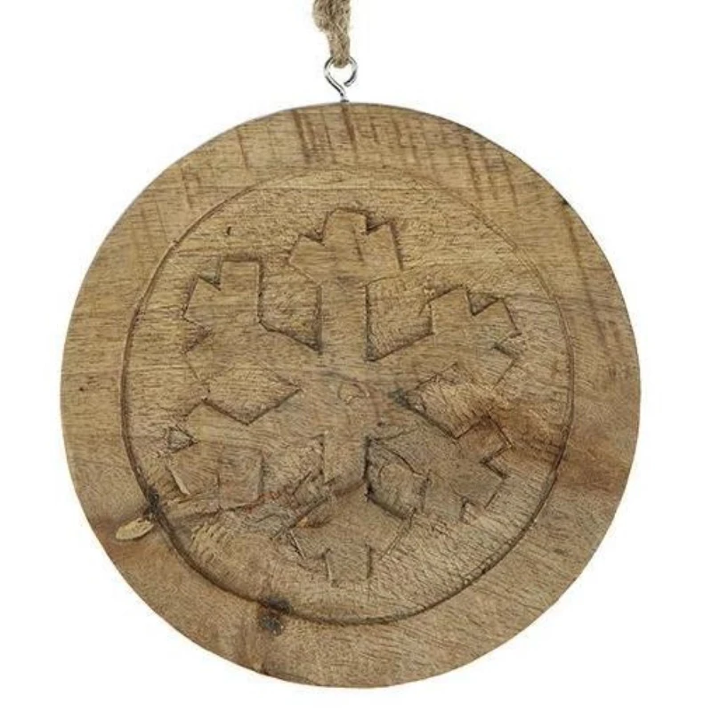 6" Set of 12 Wooden Snowflake Christmas Ornaments, Decorative Hanging Holiday Tree Decorations, Multicolor