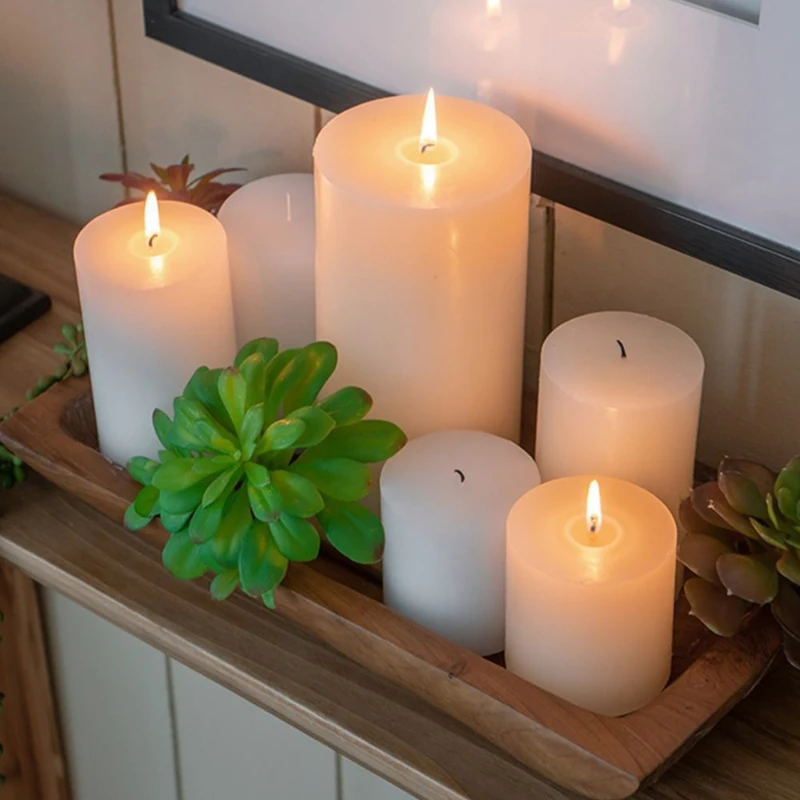 Set of 2 Eco-Friendly Unscented Soy Wax Pillar Candles, Biodegradable Decorative Candles, 4" L x 4" W x 6" H, Ivory