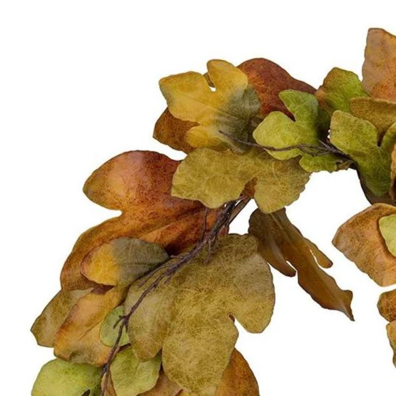 33" Maple Leaf Wreath for Harvest and Thanksgiving, Velvet Leaves Fall Decoration, Green+Mustard