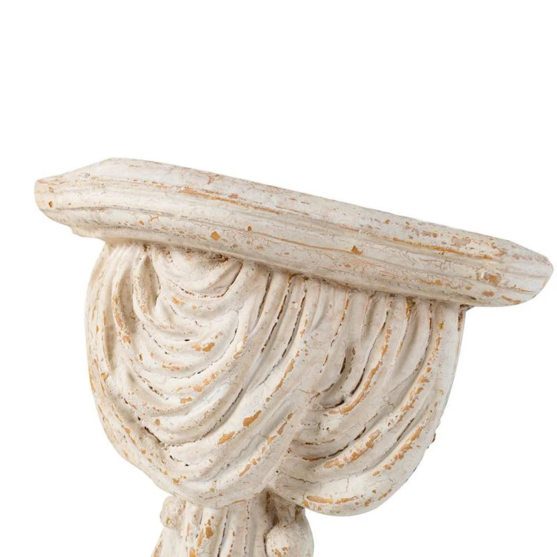 Antique Wall Shelf with Lavish Design and Aged Finish, Elegant Display for grand office, opulent foyer, 11" L x 5" W x 14" H, White