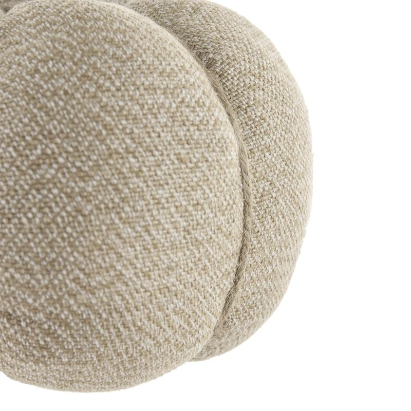 Set of 2 Fabric Weighted Pumpkin Ornaments, for Holiday Harvest, Fall Festival, and Thanksgiving Decor, 7" L x 7" W x 8" H, Beige