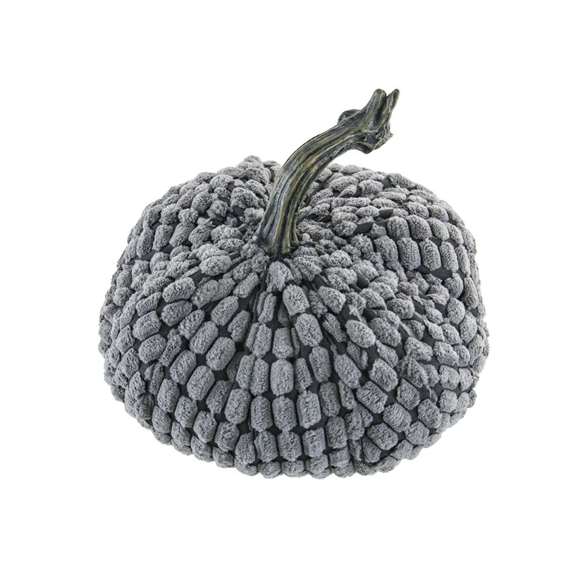 Set of 2 Chenille Weighted Pumpkin Table Ornaments, Fall Festival and Thanksgiving Decor, 6.5" L x 6.5" W x 6" H, Gray