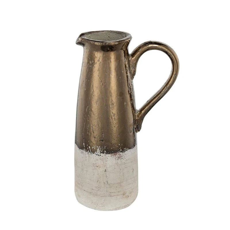 Ceramic Pitcher with Two-Toned Metallic Glaze, Ideal Decor for Vintage or Rustic, 7" L x 4.5" W x 11" H, Brown