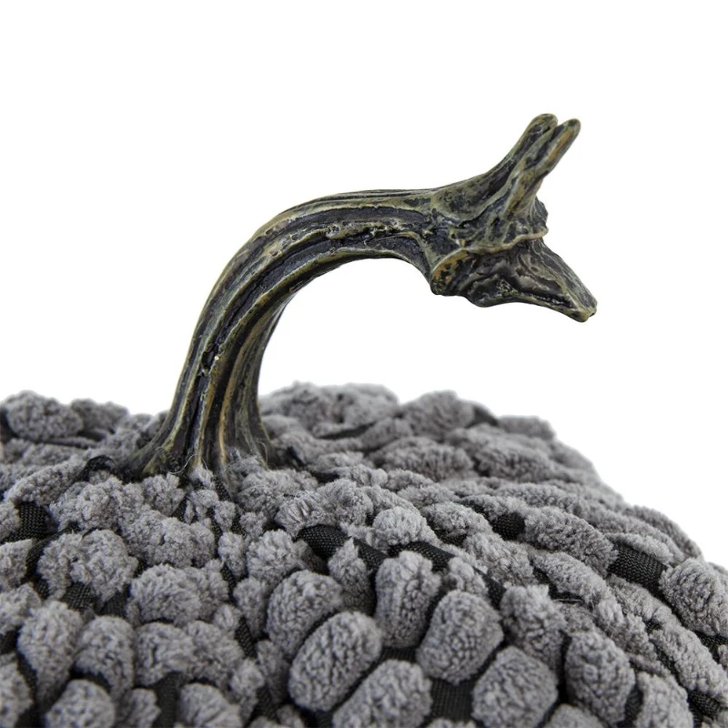 Set of 2 Chenille Weighted Pumpkin Table Ornaments, Fall Festival and Thanksgiving Decor, 6.5" L x 6.5" W x 6" H, Gray