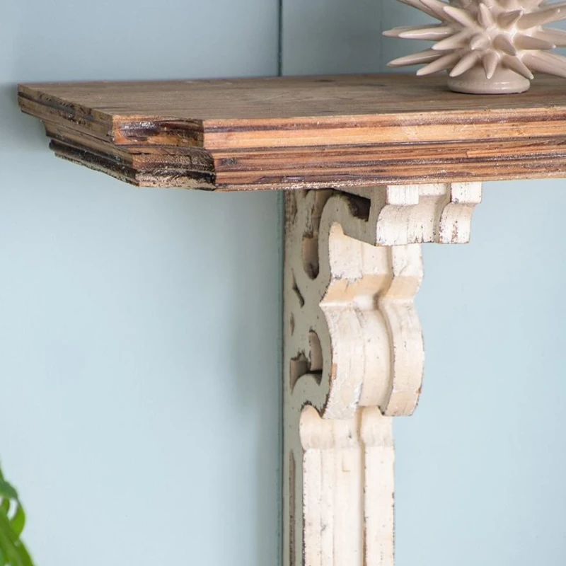 Vamont Wall Shelf with Weathered Finish, Solid Wood Construction, 19.5" L x 10.5" W x 22" H, Cream