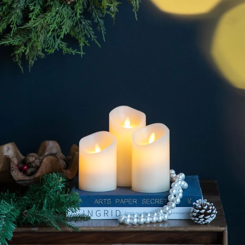 Set of 3 LED Candles with Realistic Flickering Effect, Remote Timer, Safe and Durable, Paraffin Wax