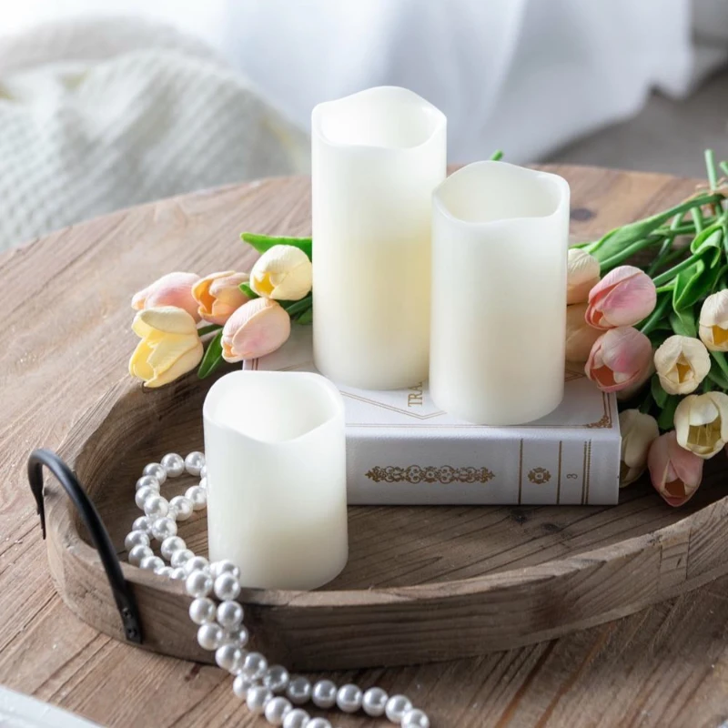 Set of 3 LED Candles with Remote Timer, Flameless Flickering Design, Paraffin Wax, Ivory