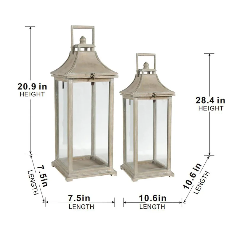 2 Wood and Glass Lantern Set with Elegant Design, Ideal for Home, Garden, or Wedding decor, Ivory