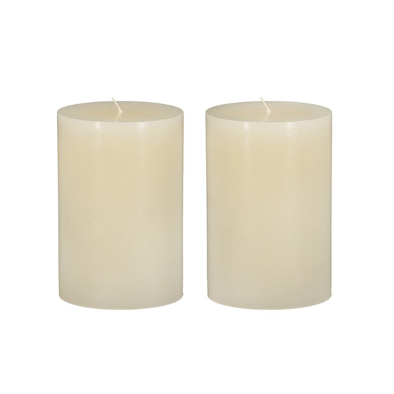 Set of 2 Eco-Friendly Unscented Soy Wax Pillar Candles, Biodegradable Decorative Candles, 4" L x 4" W x 6" H, Ivory