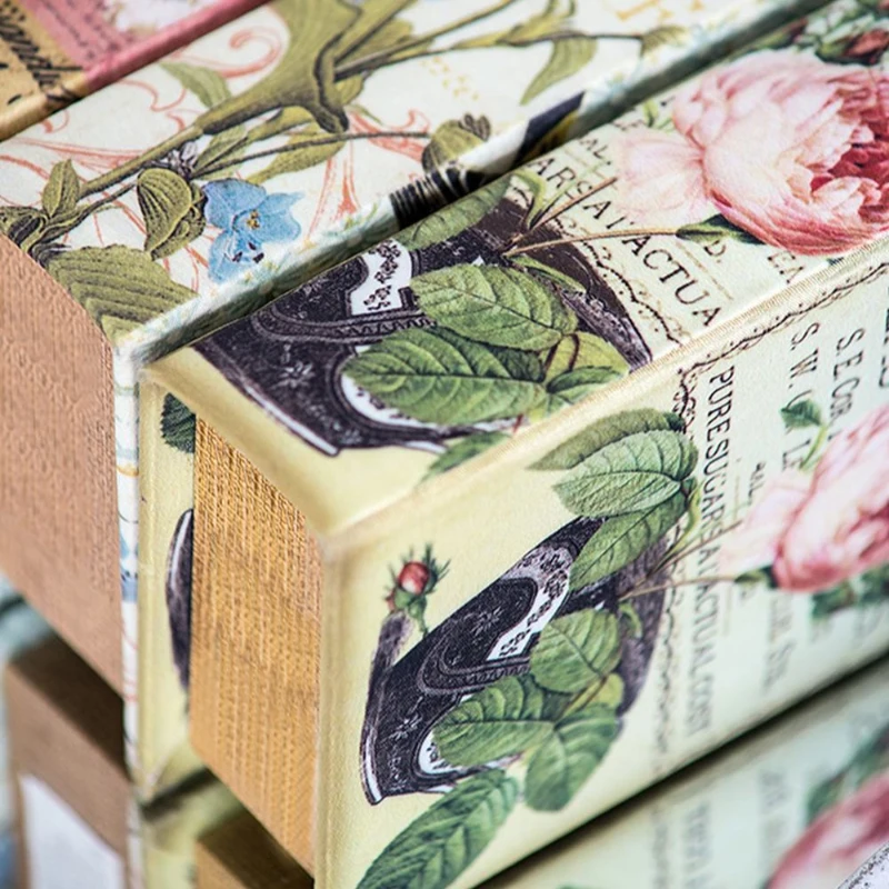 Set of 4 Elegant Design Decorative Book Boxes with Flowers, Butterflies, 4" L x 2" W x 5.5" H, Multicolor