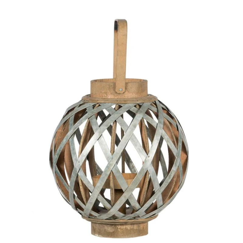 Iron-Caged Design Lantern with Handle, for Indoor/Outdoor Use, 11.5" Diameter, Silver