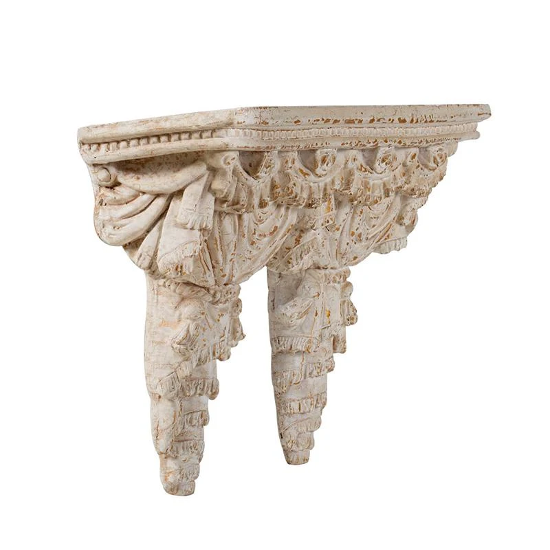Antique Wall Shelf with Lavish Design and Aged Finish, Elegant Display for a luxurious master bathroom, 20.5" L x 5.5" W x 13" H, White