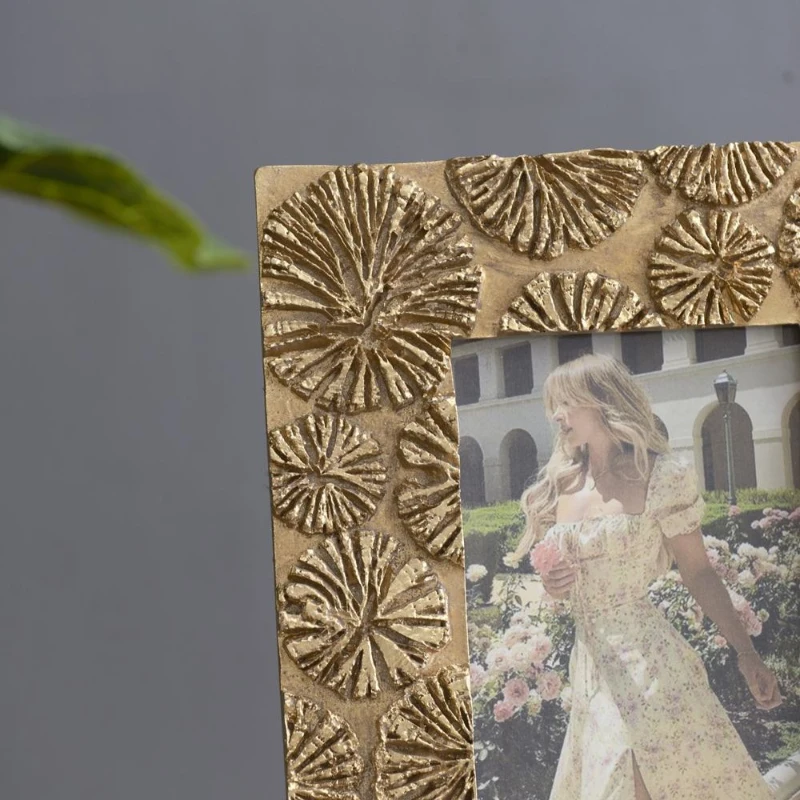 Set of 2 Vintage-Inspired Photo Frames with 4"x6" Opening, Resin and Stone Dust Construction, 7.5" L x 1" W x 9.5" H, Gold