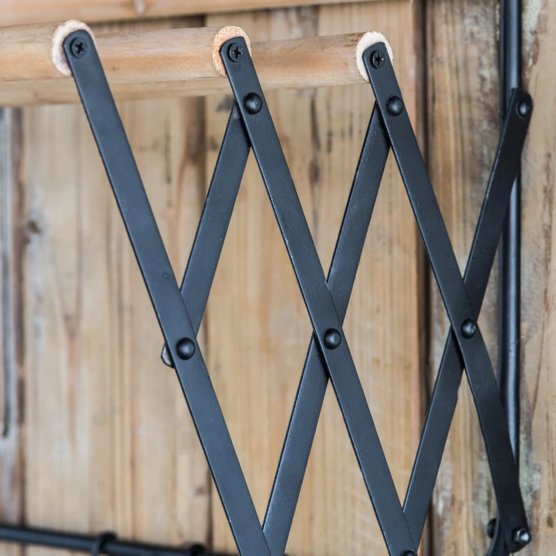 Vintage Farmhouse Charm Wall-Mounted Laundry Rack with Accordion Design, 3 Wooden Bars, 5 Hooks, for Towels and Delicates, Black Brown