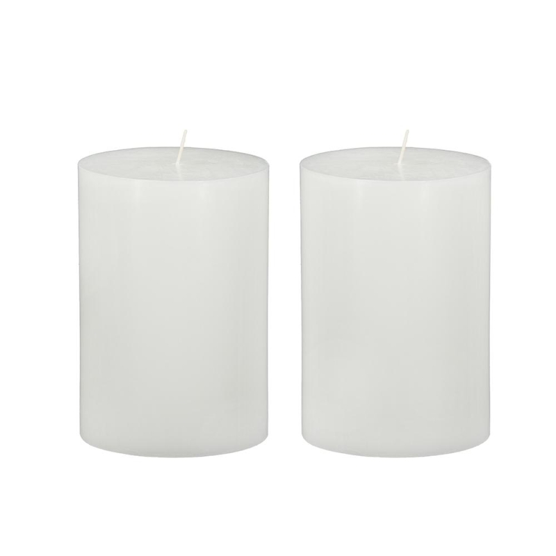 Set of 2 Eco-Friendly Unscented Soy Wax Pillar Candles, Biodegradable Decorations, 4" L x 4" W x 6" H, White