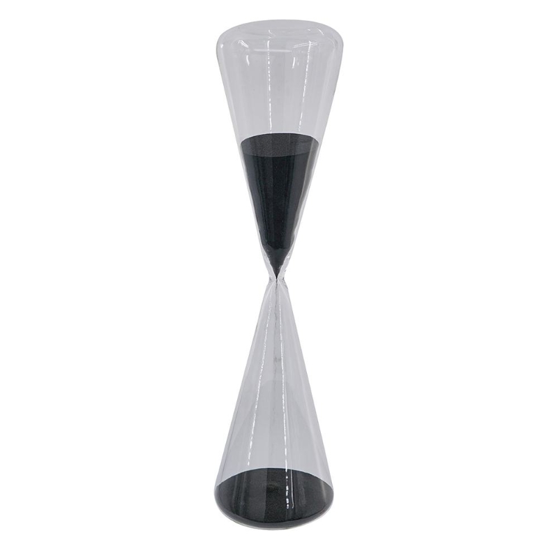 120-Minute Triangular Hourglass with Black Sand and Crystal Stand, Decorative Glass Timer, 4.5" L x 4.5" W x 19.5" H, Black