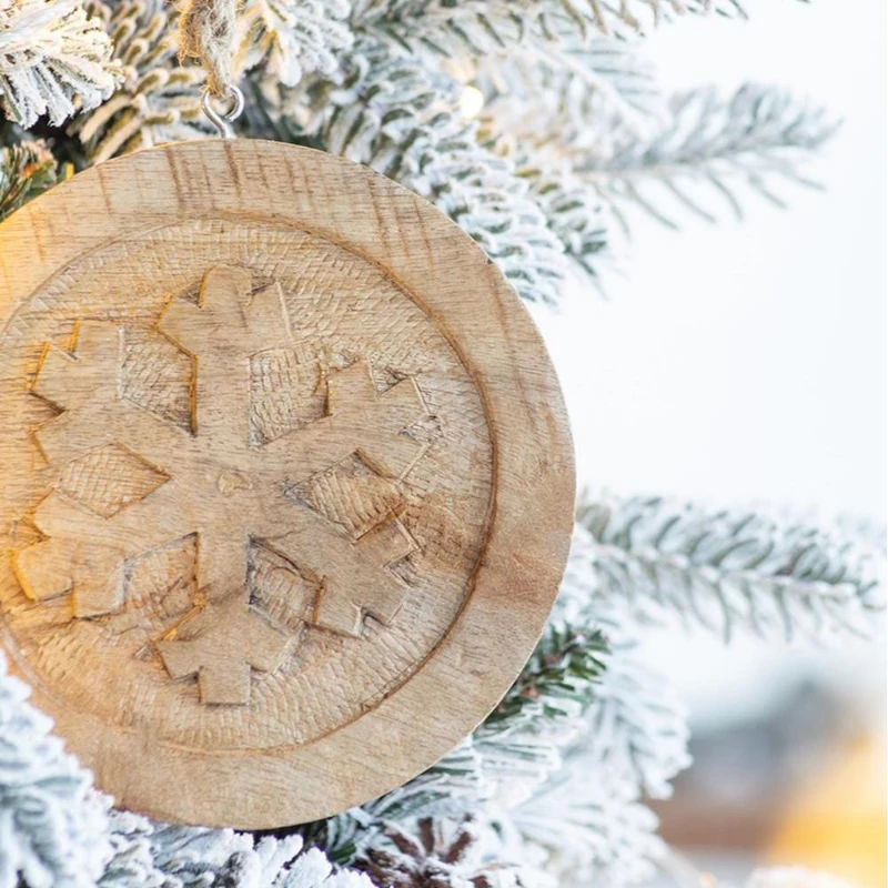 6" Set of 12 Wooden Snowflake Christmas Ornaments, Decorative Hanging Holiday Tree Decorations, Multicolor