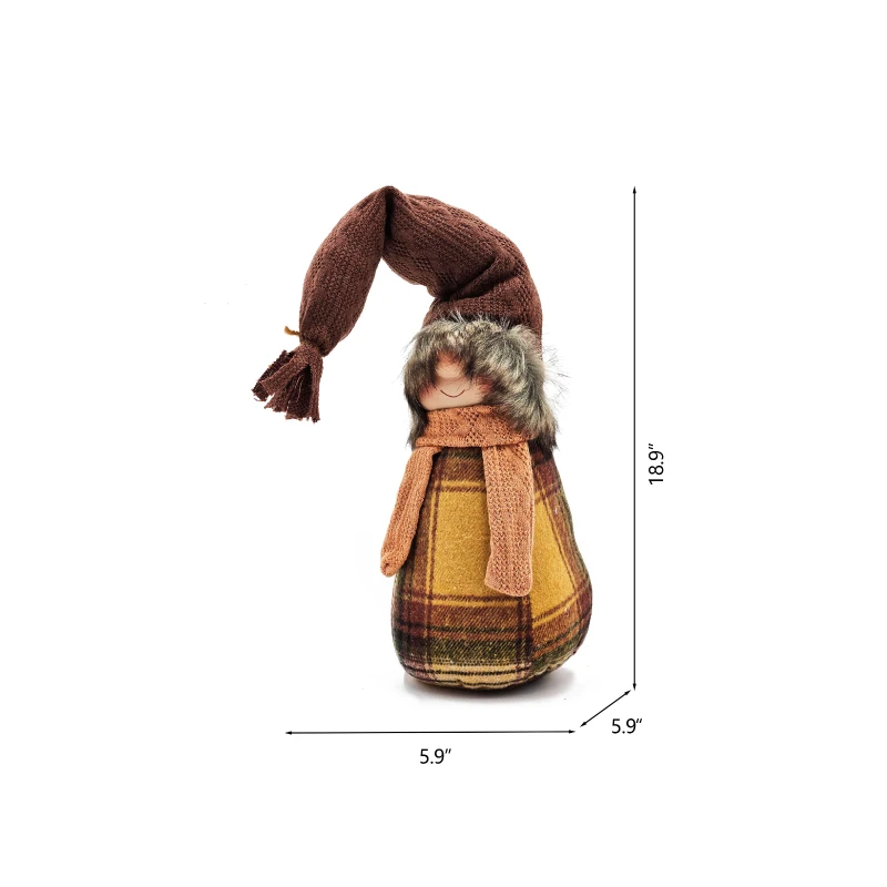 2 Piece Gnome Decorations with Cozy Plaid Design, Fall Thanksgiving Table Decor, 6" L x 6" W x 19" H, Brown+Yellow