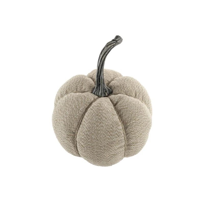 Set of 2 Fabric Weighted Pumpkin Ornaments, for Holiday Harvest, Fall Festival, and Thanksgiving Decor, 7" L x 7" W x 8" H, Beige
