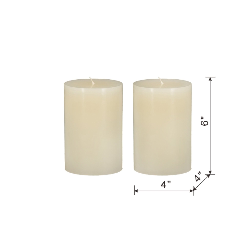 Set of 2 Eco-Friendly Unscented Soy Wax Pillar Candles, Biodegradable Decorative Candles, 4" L x 4" W x 6" H, Ivory