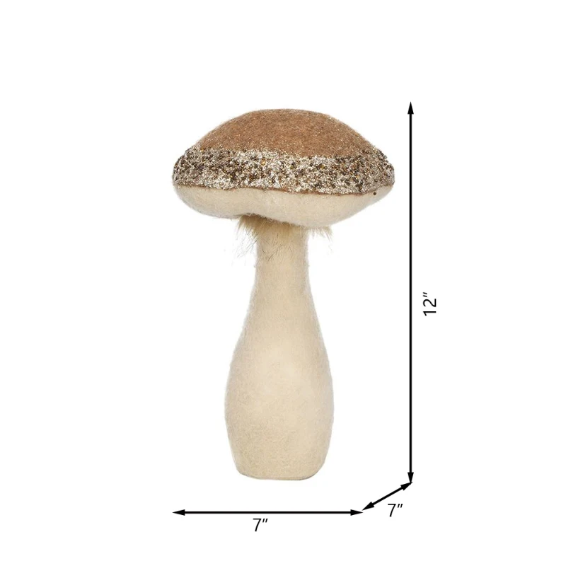 Set of 2 Mushroom Holiday Ornaments for Fall Festival and Thanksgiving, Farmhouse Design Table Decorations, 7" L x 7" W x 12" H, Beige+Light Brown