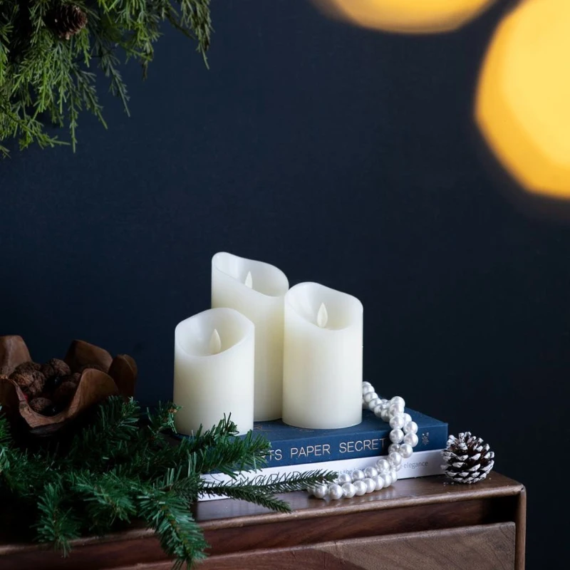 Set of 3 LED Candles with Realistic Flickering Effect, Remote Timer, Safe and Durable, Paraffin Wax