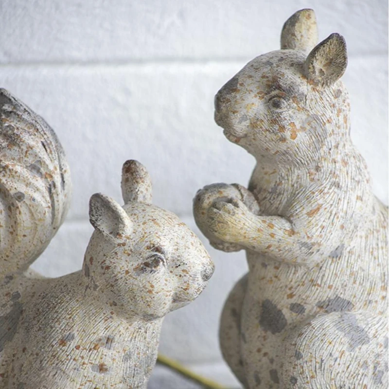 Set of 2 Resin Squirrel Figurines for Harvest and Thanksgiving Table Decorations, Rustic Finish, 8" L x 4" W x 8.5" H, Antique Cream