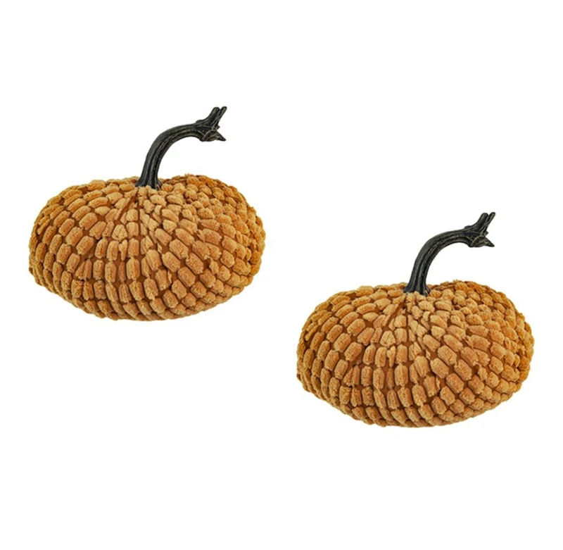 Set of 2 Chenille Weighted Pumpkin Ornaments, for Holiday Harvest, Fall Festival, and Thanksgiving Decor, 6.5" L x 6.5" W x 6" H, Orange