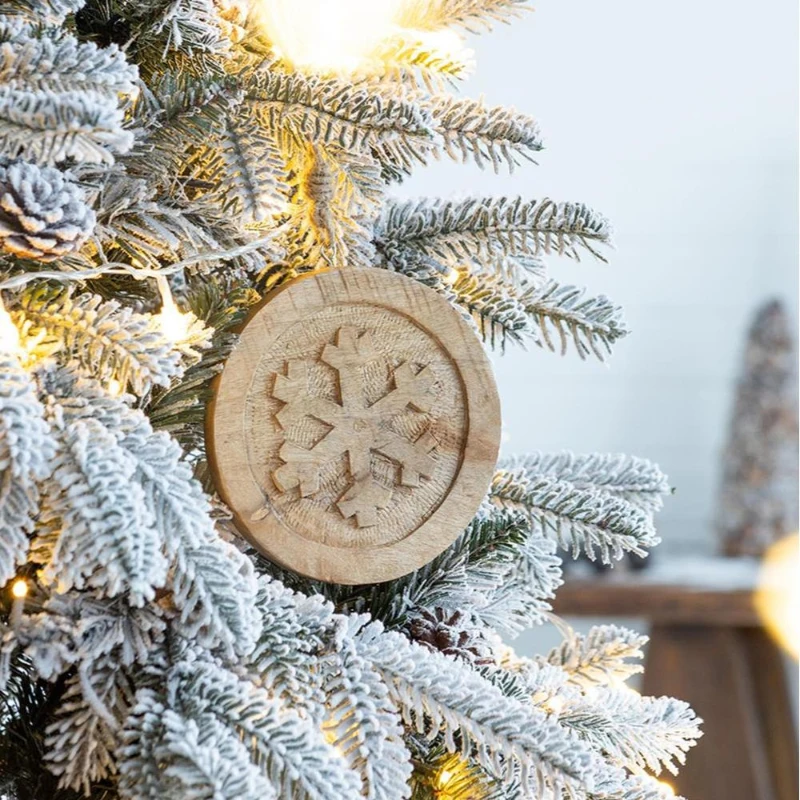 6" Set of 12 Wooden Snowflake Christmas Ornaments, Decorative Hanging Holiday Tree Decorations, Multicolor