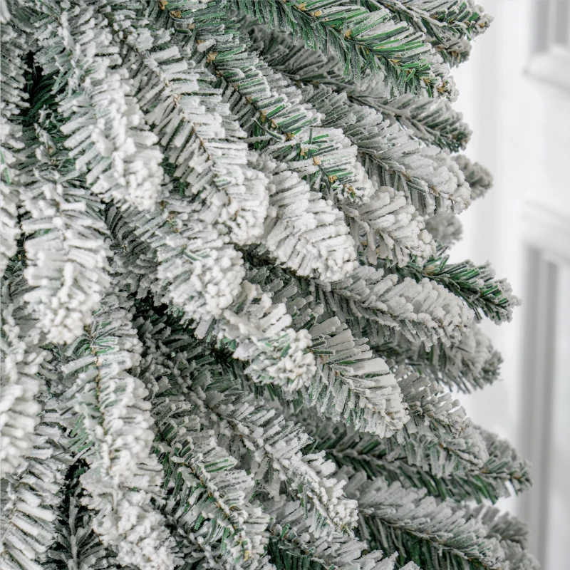 HOMCOM 9ft Snow-Flocked Artificial Christmas Tree, Slim Pencil Xmas Tree with 714 Realistic Branches, Metal Base, Green