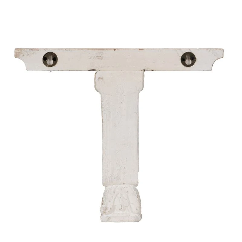 Distressed Wooden Wall Shelf with Corbel Design, Decorative Storage for Home, 14" L x 9" W x 11.5" H, Brown+Antique White