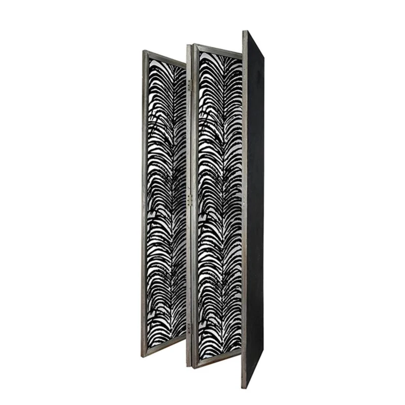 4-Panel Decorative Room Divider with Durable Metal Frame, Folding Privacy Screen, 18" L x 1.5" W x 73" H, Black