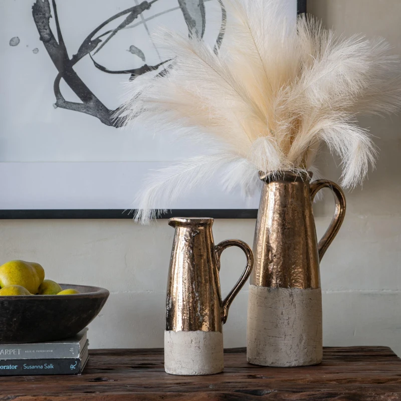 Ceramic Terracotta Pitcher with Vintage Design, Textural Finish, 9" L x 6" W x 14.5" H, Brown