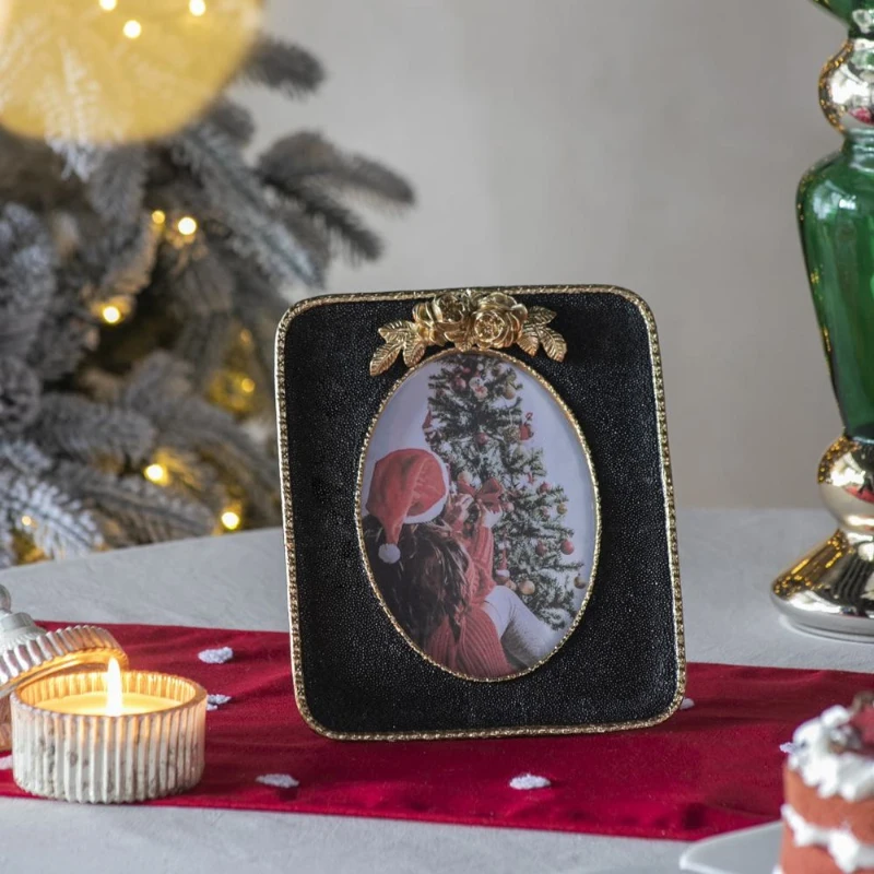 Polyresin Picture Frame Decor with Vintage Design, Photo Frame for Living Room or Bedroom, 8" L x 1" W x 9" H, Gold+Black