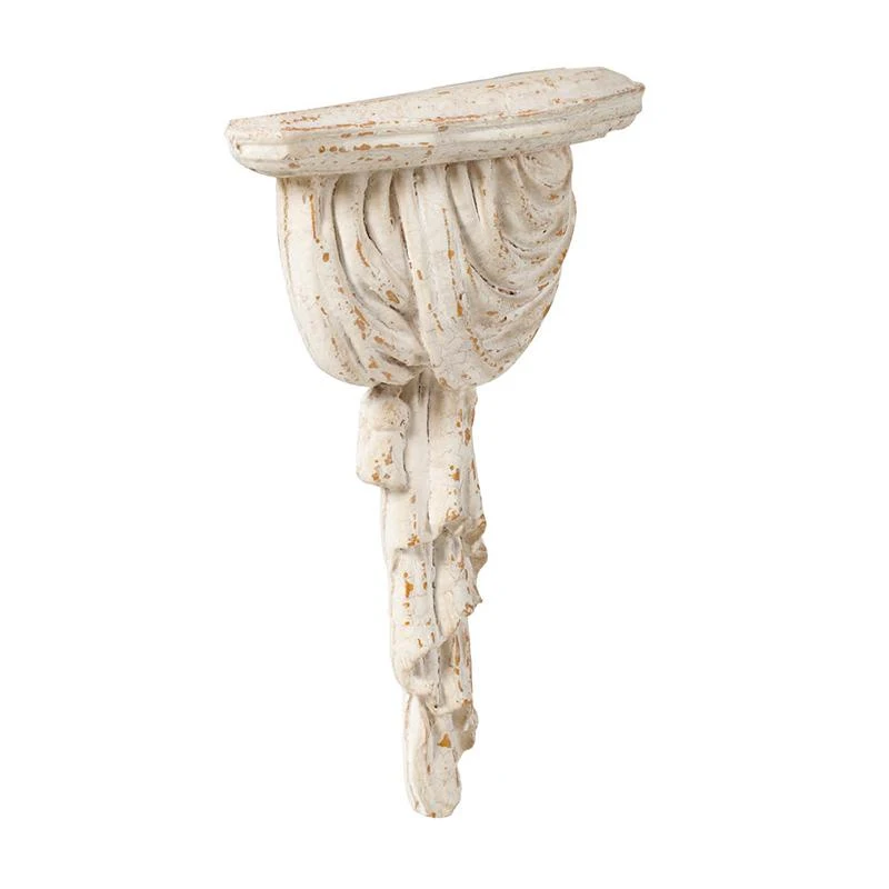 Antique Wall Shelf with Lavish Design and Aged Finish, Elegant Display for grand office, opulent foyer, 11" L x 5" W x 14" H, White