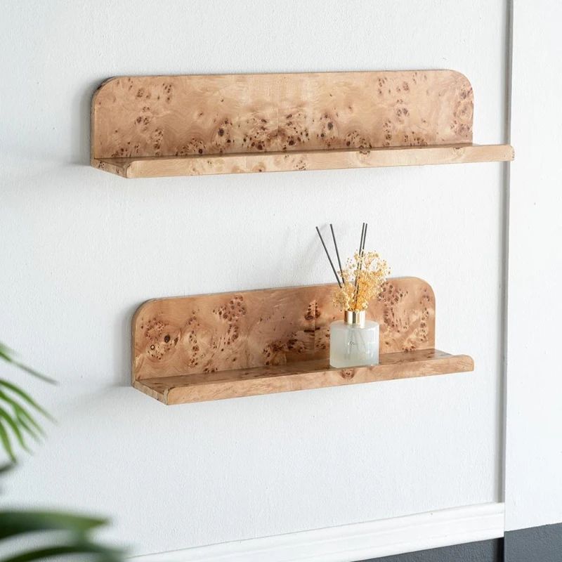 Eco-Friendly Design Burl Wood Floating Wall Shelf, MDF with Poplar Veneer, for Home Decor, 23.5" L x 5" W x 5" H, Brown