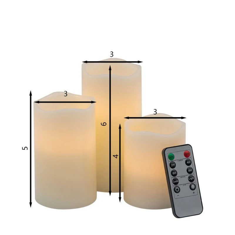 Set of 3 LED Candles with Remote Timer, Flameless Flickering Design, Paraffin Wax, Ivory