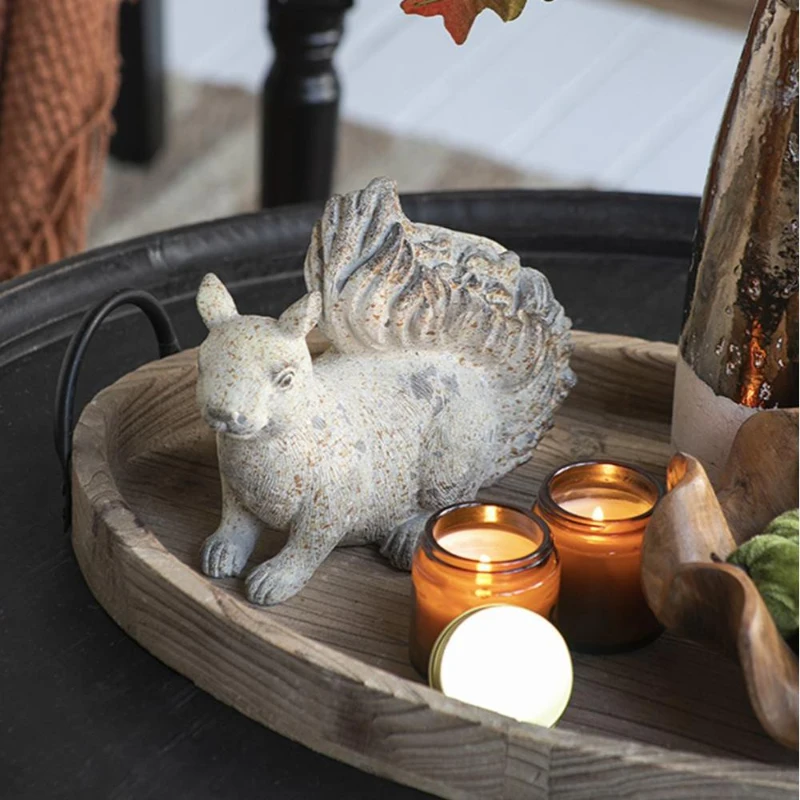 Set of 2 Resin Squirrel Figurines for Harvest and Thanksgiving Table Decorations, Rustic Finish, 8" L x 4" W x 8.5" H, Antique Cream