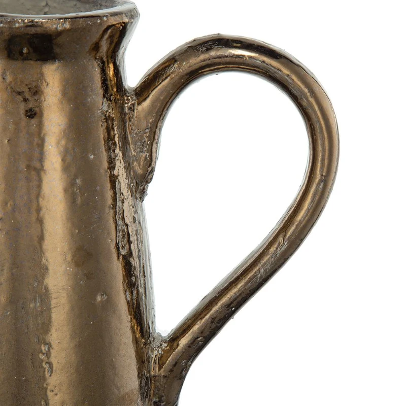 Ceramic Terracotta Pitcher with Vintage Design, Textural Finish, 9" L x 6" W x 14.5" H, Brown