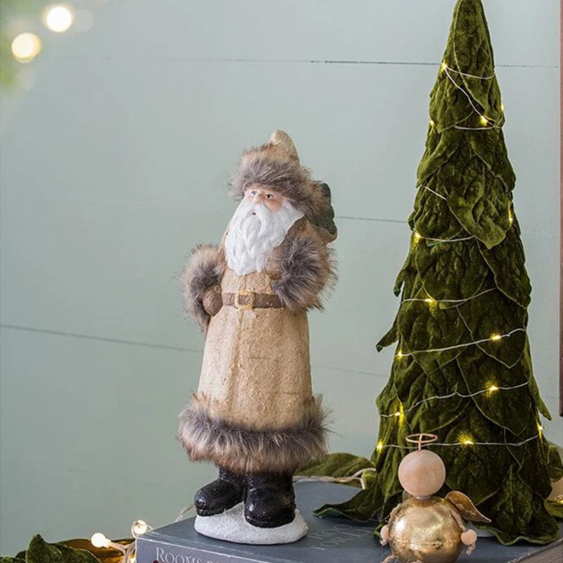 2 Piece Christmas Gnomes Decorations with Rustic Santa Design, Ceramic Holiday Table Ornaments, 4.5" L x 4" W x 14" H, Beige+White