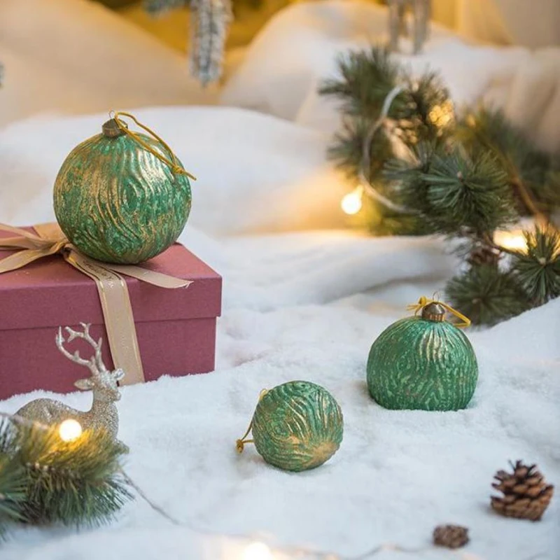 Set of 4 Glass Decorative Hanging Balls for Holiday Party Decorations, Christmas Ball Ornaments, 5" Diameter, Green
